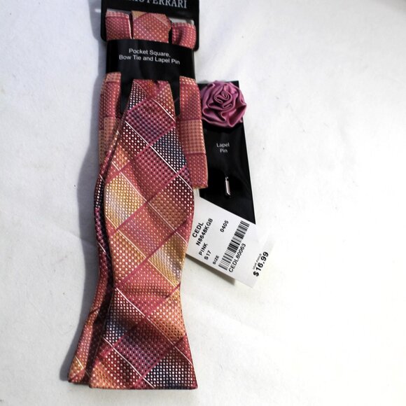 Mario Ferrari Pocket Square, Bow Tie & Lapel Pin, Pink, NWT - Picture 6 of 6